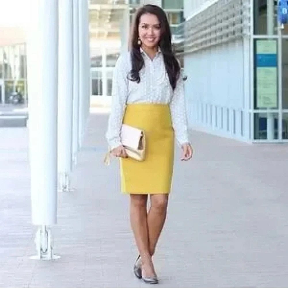 J.Crew No. 2 Wool Blend Pencil Skirt Mustard Yellow Lined Sz 6 Classic Workwear